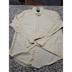 Alexander Julian‎ Mens Shirt Sz 2XL Beige Cotton Button Up Missing Button/sleeve